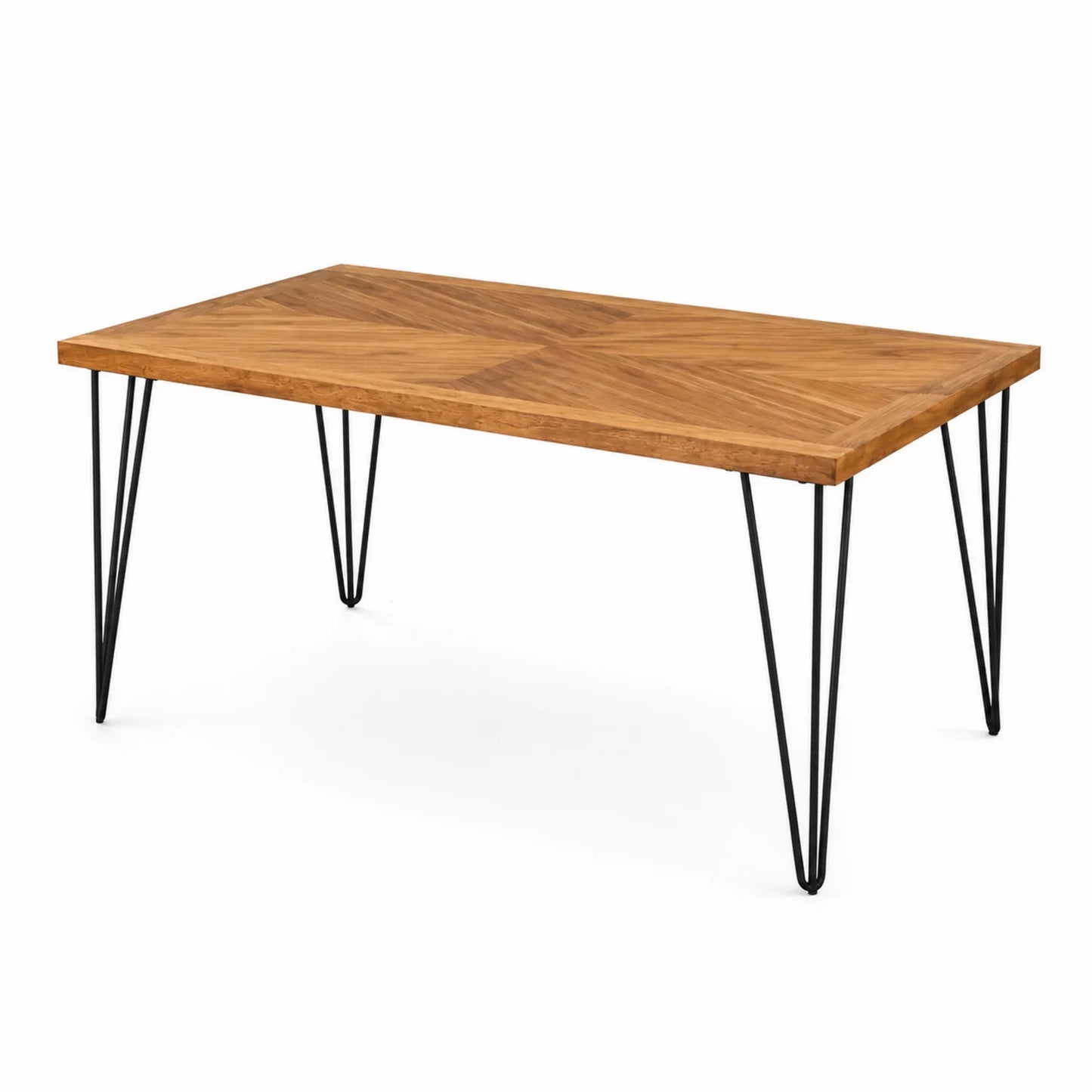 Mesa de comedor de madera de roble con patas de acero