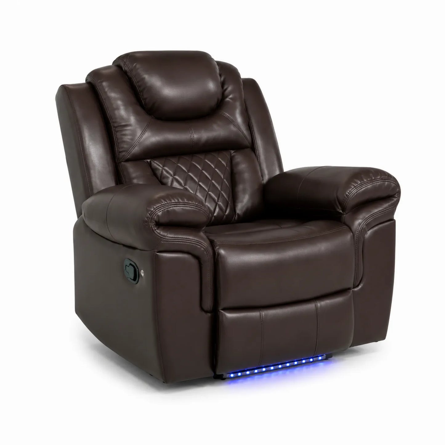 Sillón reclinable de cuero sintético marrón con luz LED