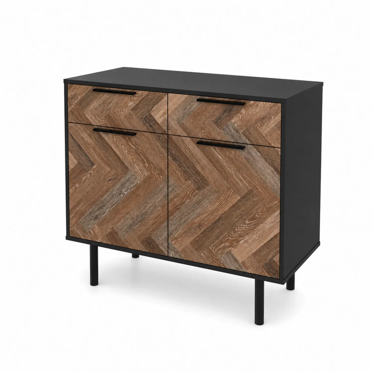 Aparador de Madera con Estructura Negra y Patrón Espiga