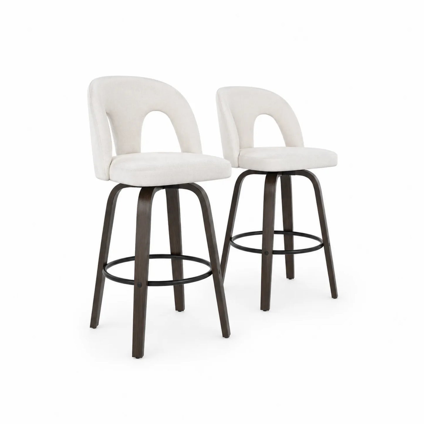 Juego de 2 Taburetes de Bar Giratorios de Tela Beige y Madera