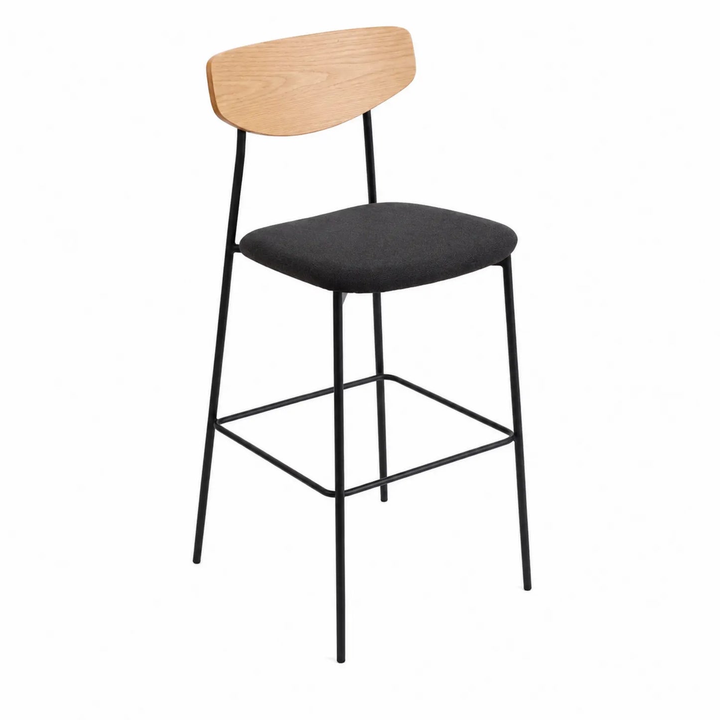 Taburete con respaldo de madera y estructura de metal