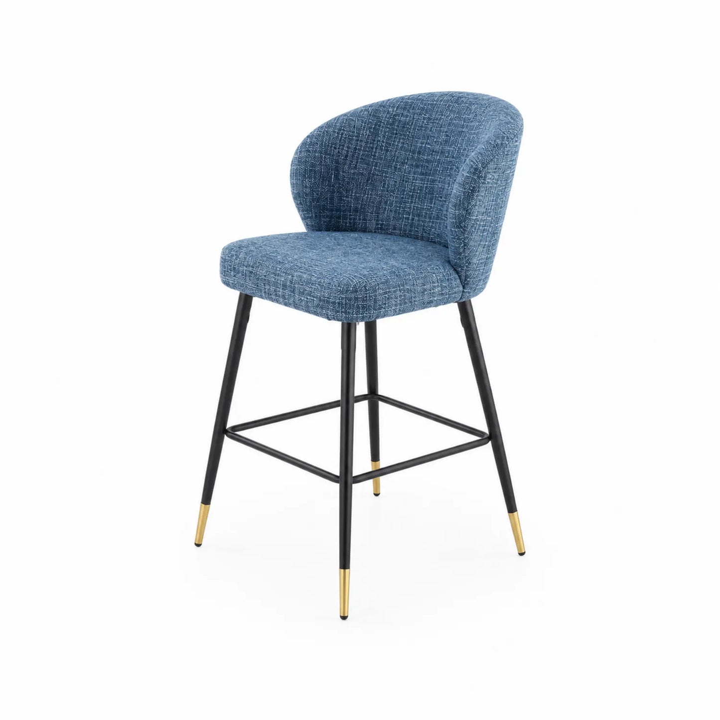 Taburete de Tela Azul con Patas de Metal