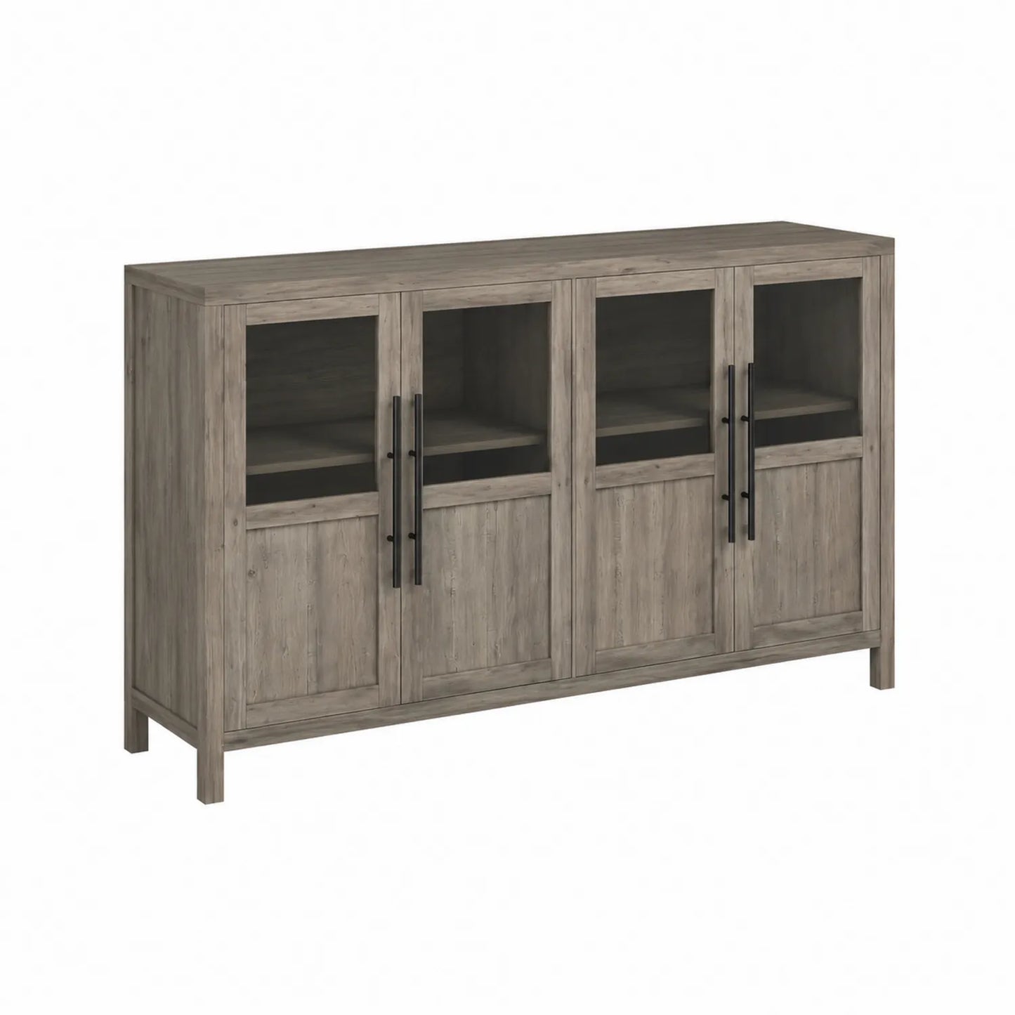 Aparador de Madera Maciza con Puertas de Vidrio Templado, 150x40x90 cm