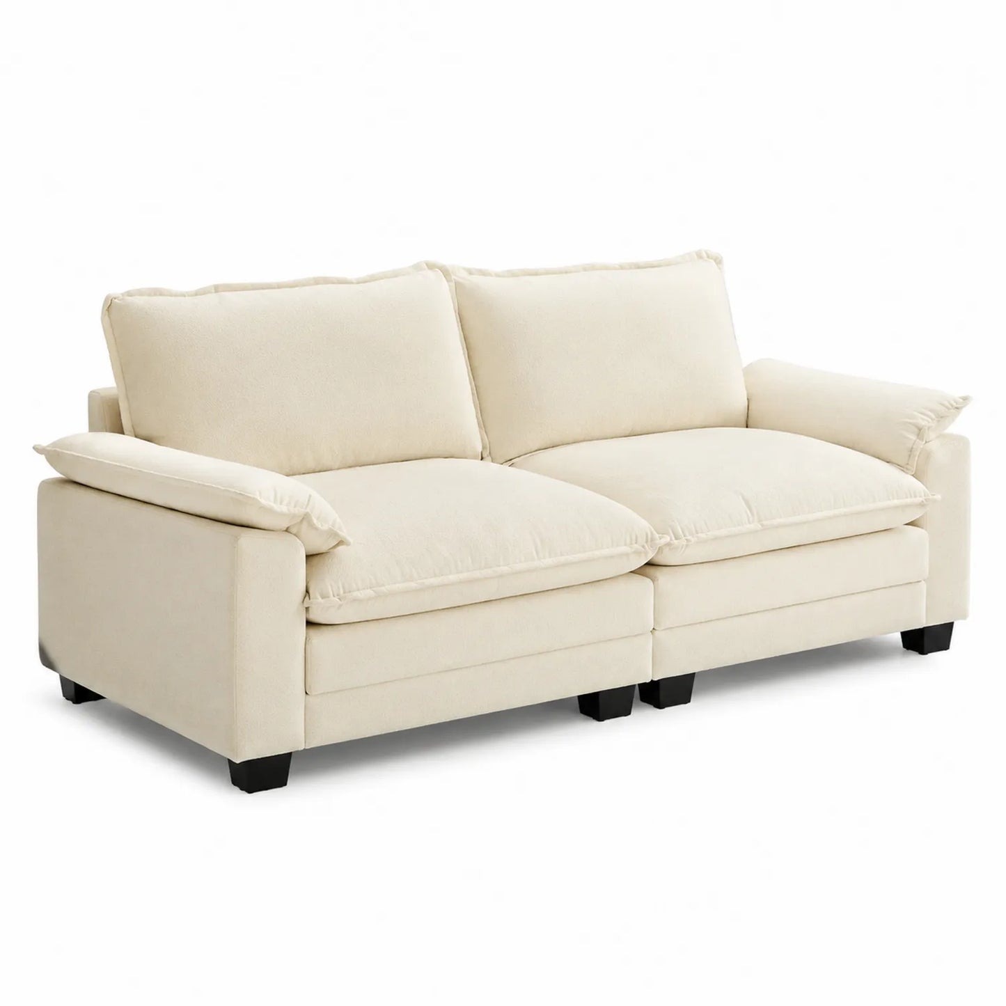 Sofá de 3 plazas beige de tela microfibra y estructura de madera