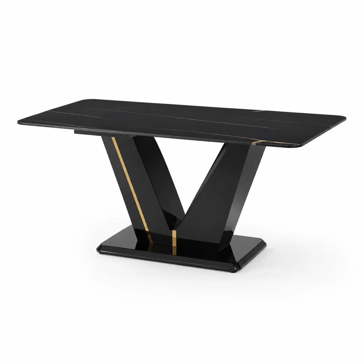 Mesa de comedor de MDF y metal negra con detalles dorados 180x90x75 cm