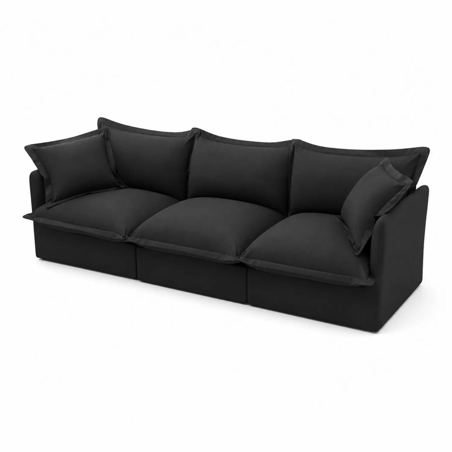 Sofá de tela negro con cojines incluidos