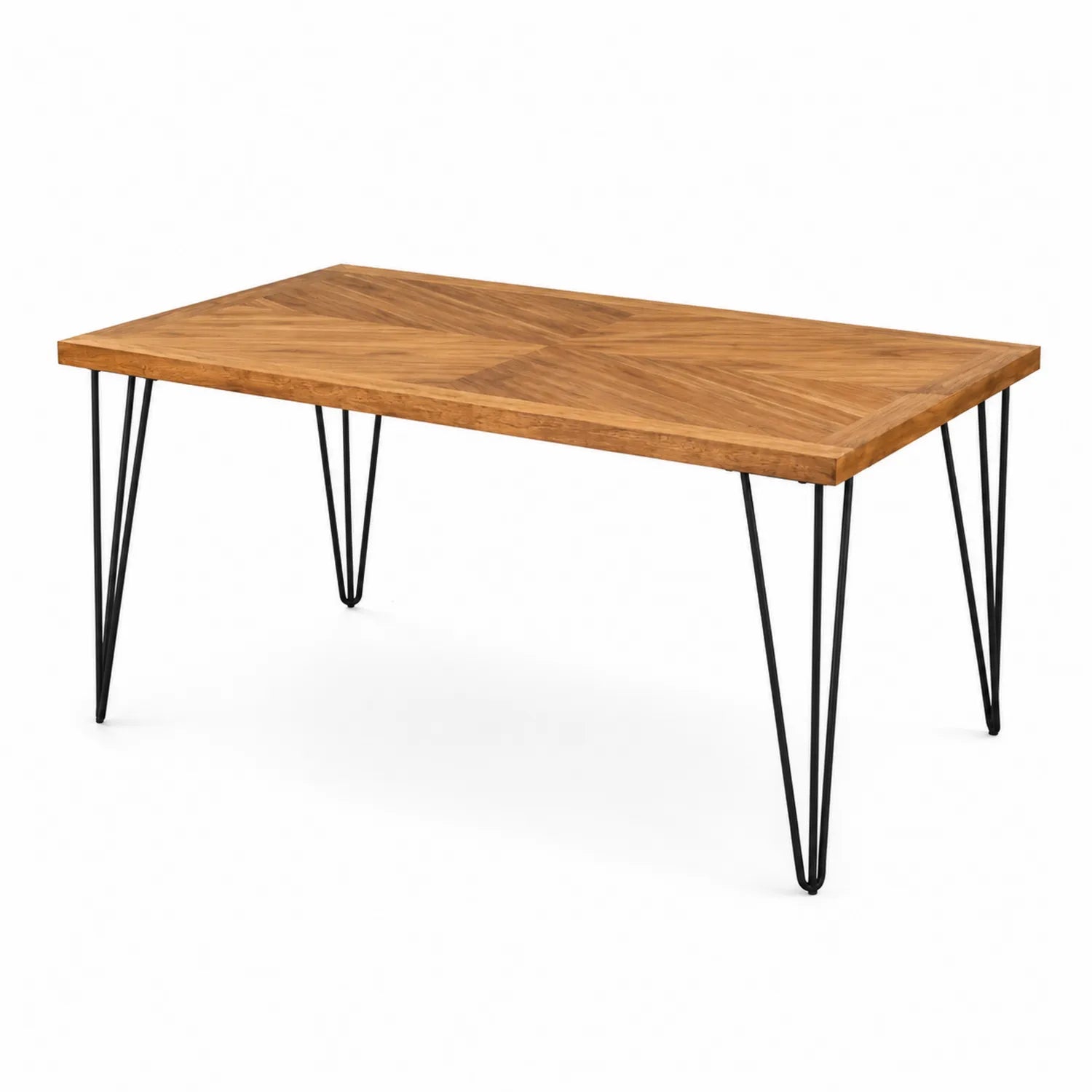 Mesa de comedor de madera de roble con patas de acero