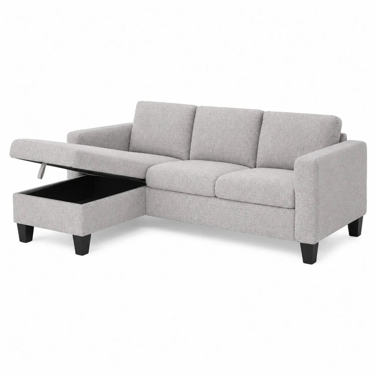Sofá modular de 3 plazas con almacenamiento de poliéster gris claro
