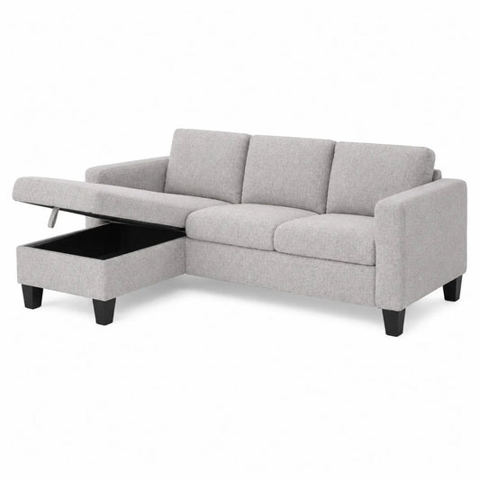 Sofá modular de 3 plazas con almacenamiento de poliéster gris claro