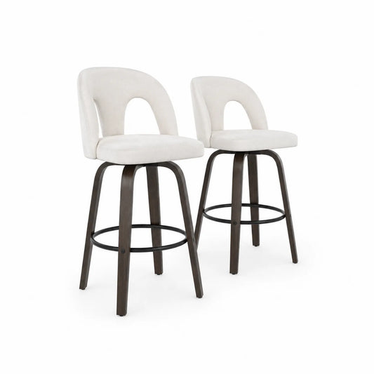 Juego de 2 Taburetes de Bar Giratorios de Tela Beige y Madera