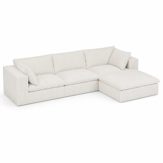 Sofá seccional en forma de L de pana beige