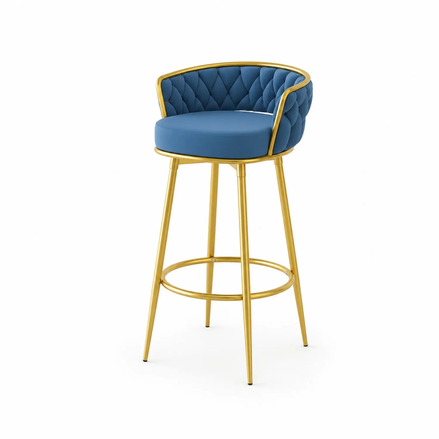 Taburete de Tela Azul con Estructura de Acero Dorada