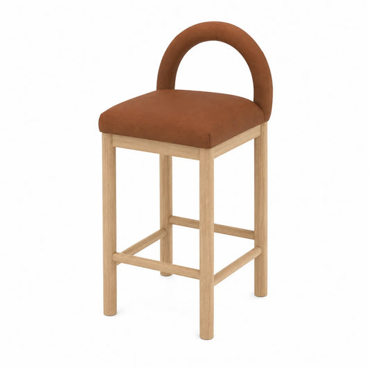 Taburete de madera de roble y tela marrón