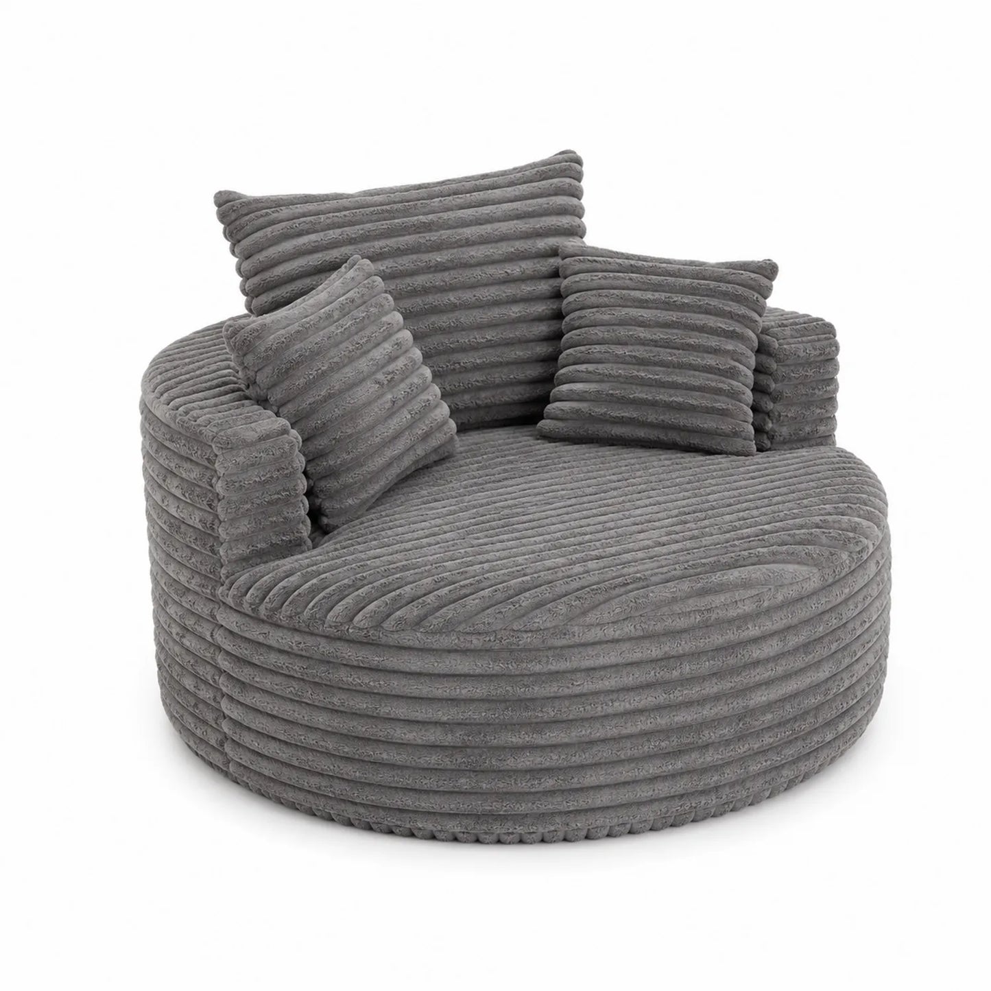 Sillón Redondo de Pana Gris con Cojines