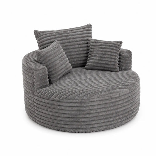 Sillón Redondo de Pana Gris con Cojines