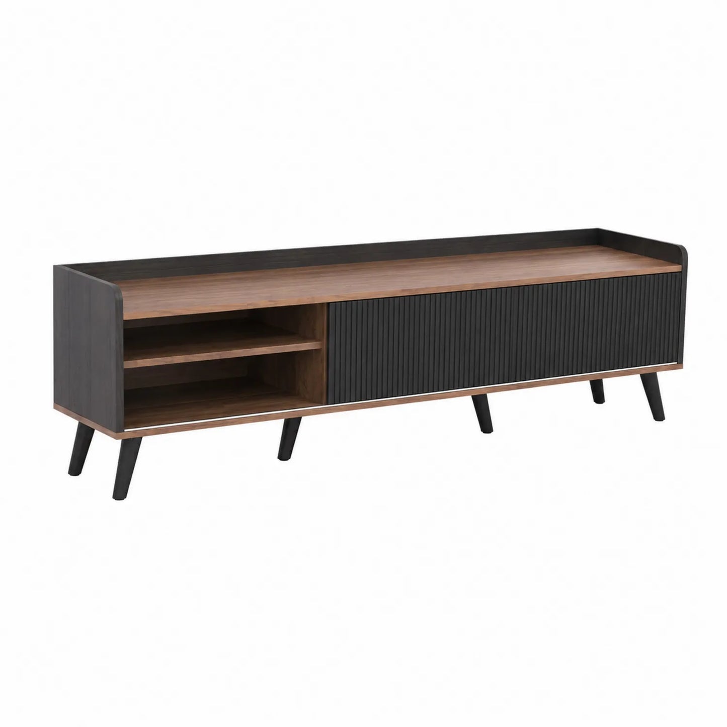 Mueble de TV de MDF y Chapa con Puertas Correderas Negro y Marrón 150cm