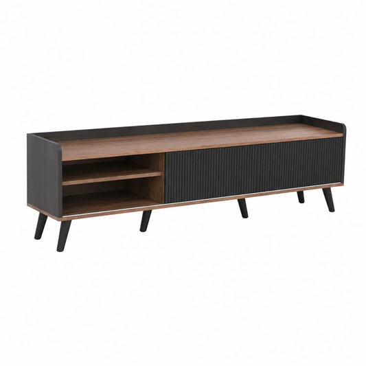 Mueble de TV de MDF y Chapa con Puertas Correderas Negro y Marrón 150cm