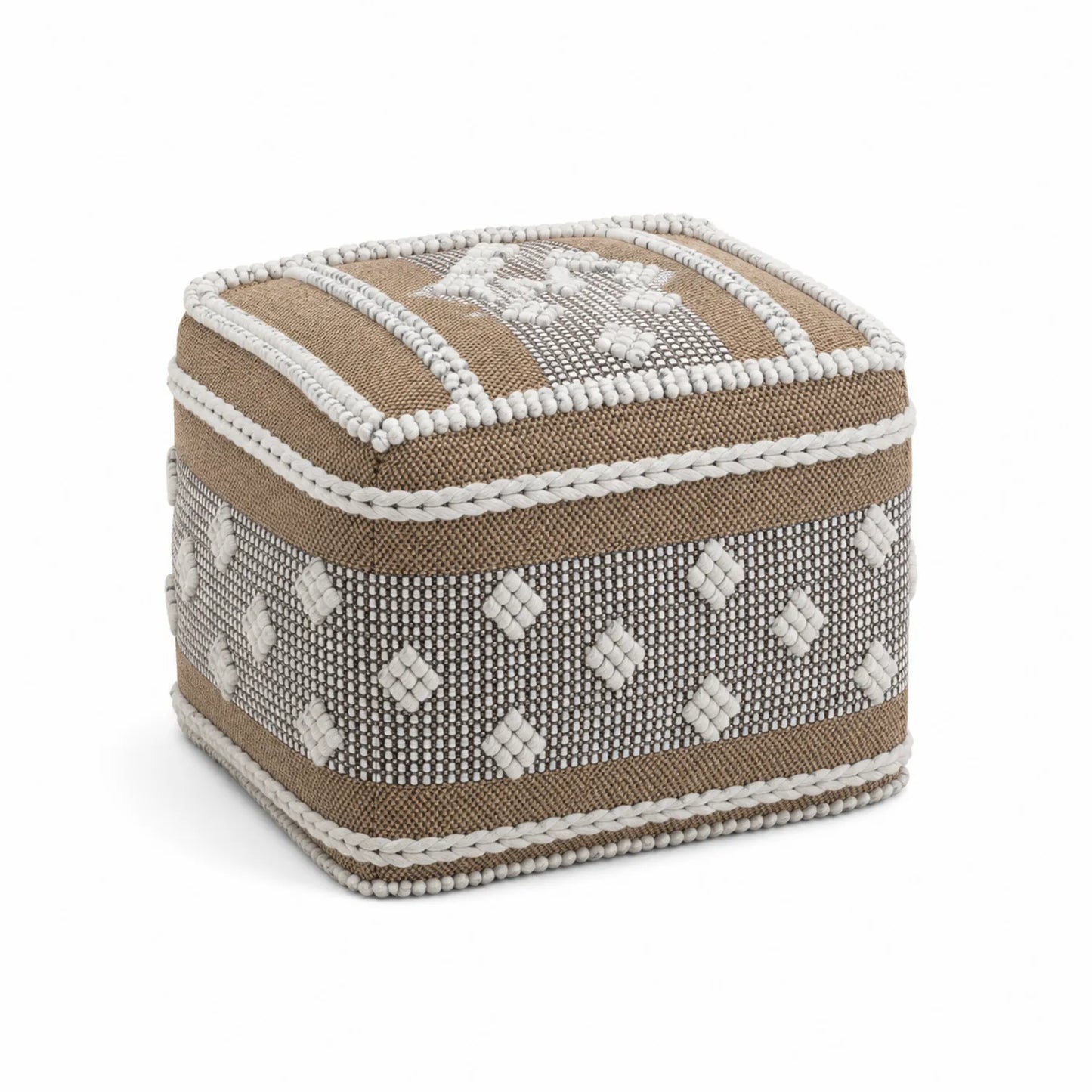 Puf cuadrado de yute tejido beige y marrón 50x50x30 cm