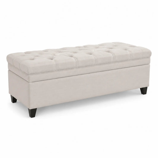 Baúl Puf de Almacenamiento Rectangular Beige Tapizado en Poliéster 120 cm