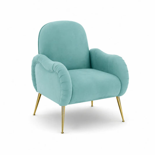 Sillón de Terciopelo Azul Turquesa con Patas Metálicas Doradas