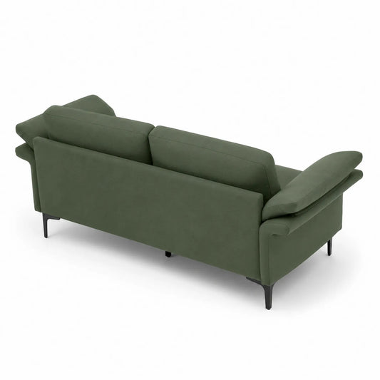 Sofá de 3 plazas de tela verde y patas de metal, 220 cm