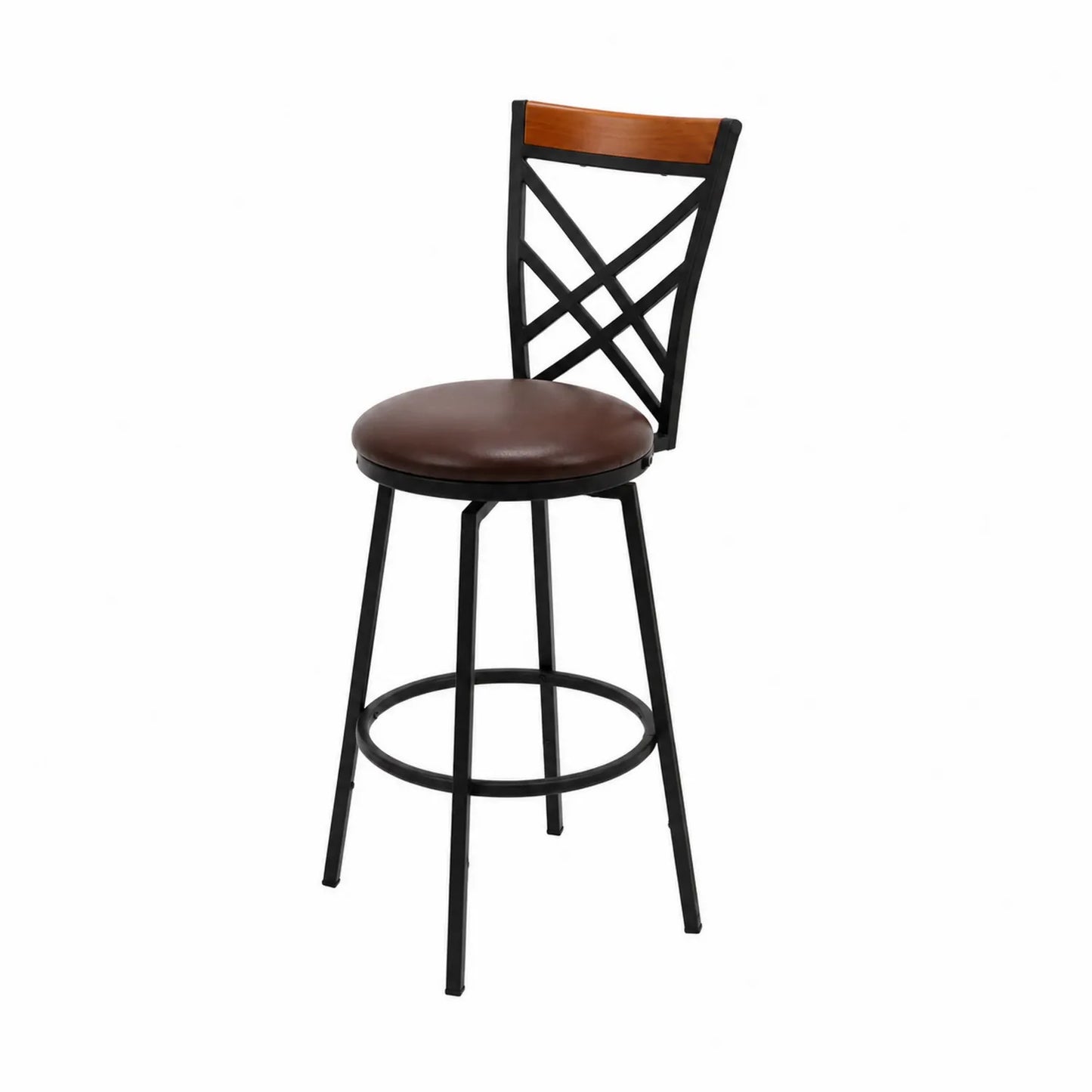 Taburete de metal con asiento de PU y respaldo de madera