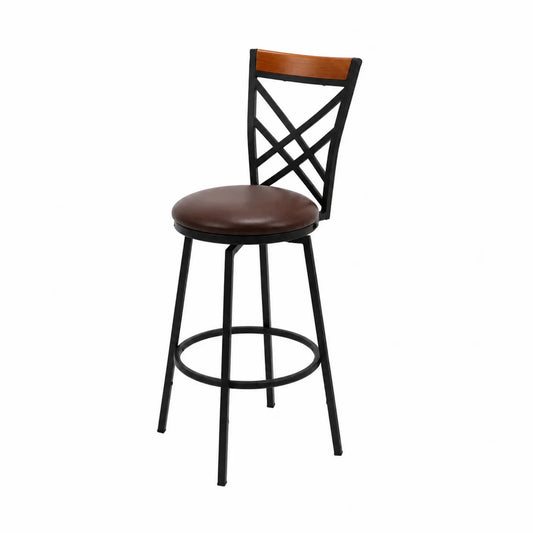 Taburete de metal con asiento de PU y respaldo de madera