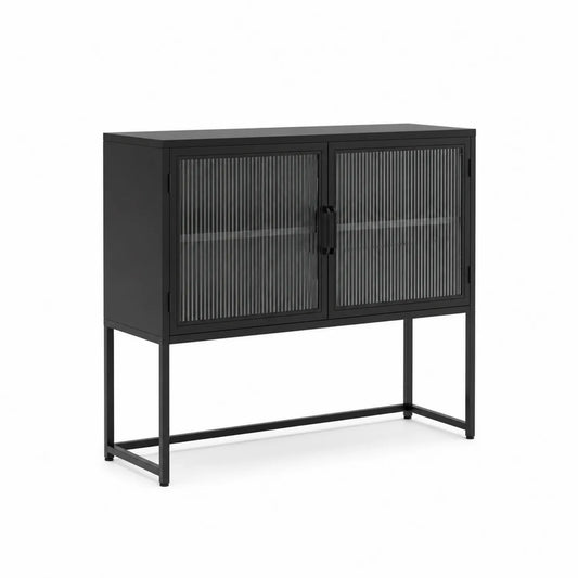 Aparador de metal con puertas de vidrio estriado 85x90x35 cm