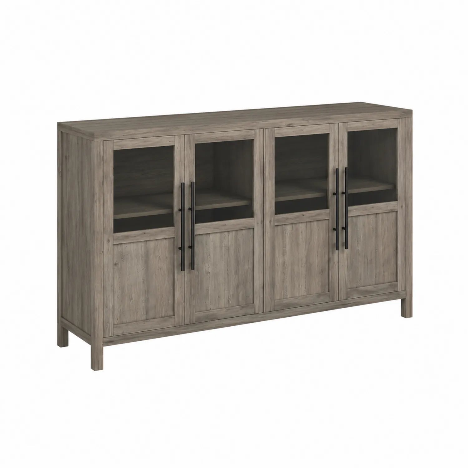 Aparador de Madera Maciza con Puertas de Vidrio Templado, 150x40x90 cm