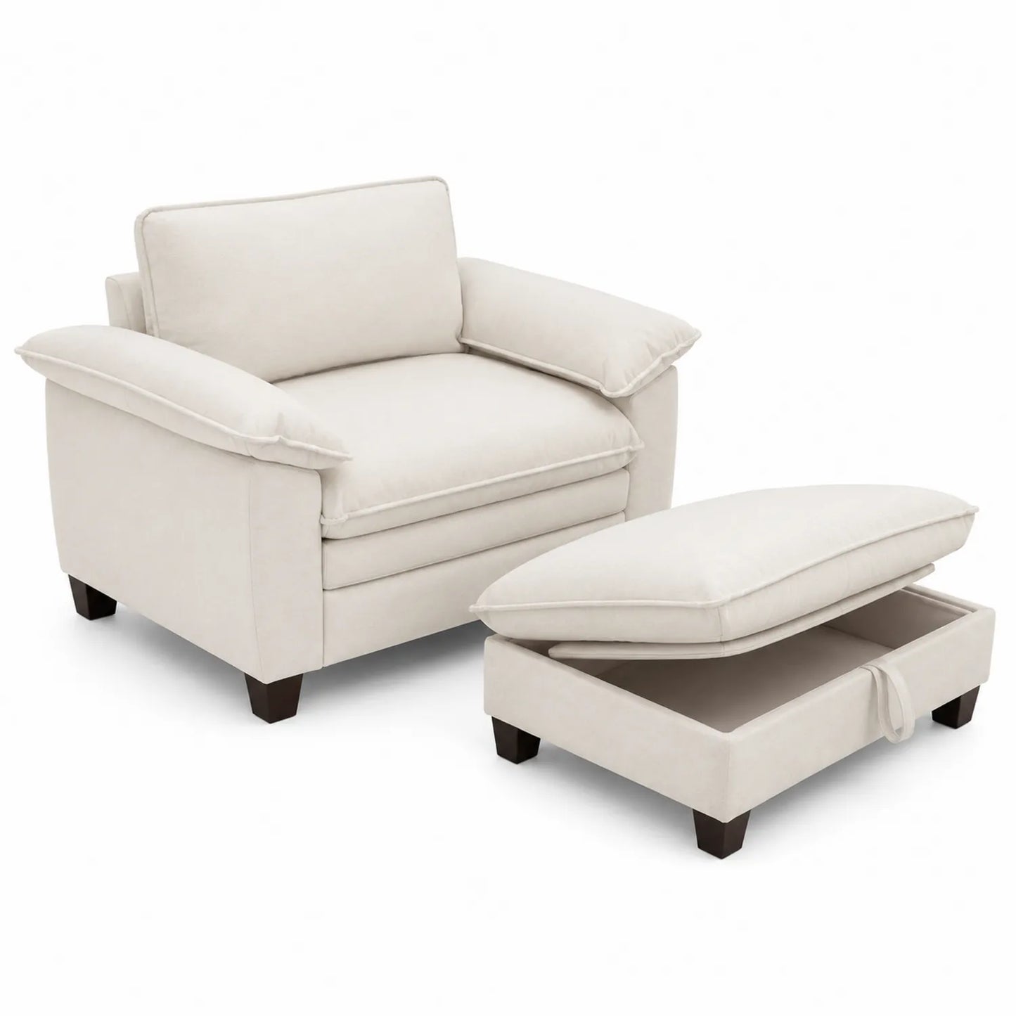 Sillón de Tela Beige con Reposapiés Almacenamiento