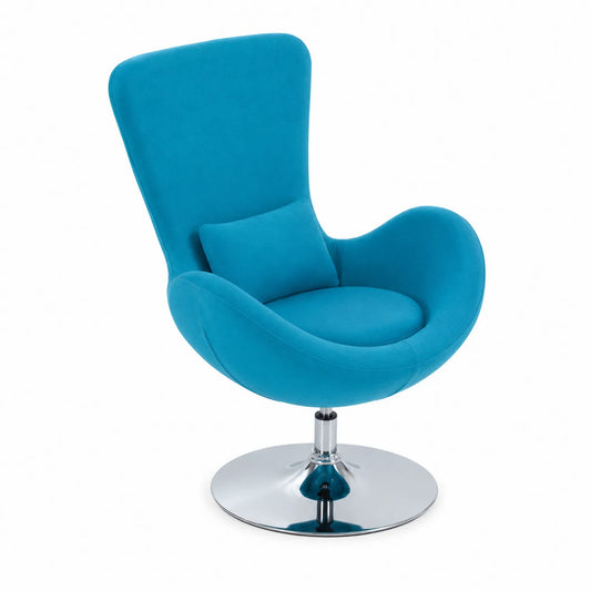 Silla giratoria de poliéster azul con base de metal