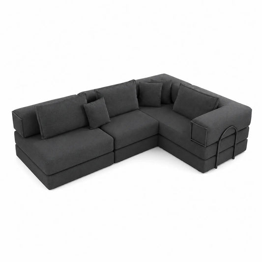 Sofá Seccional en Forma de L de Tela Gris Oscuro