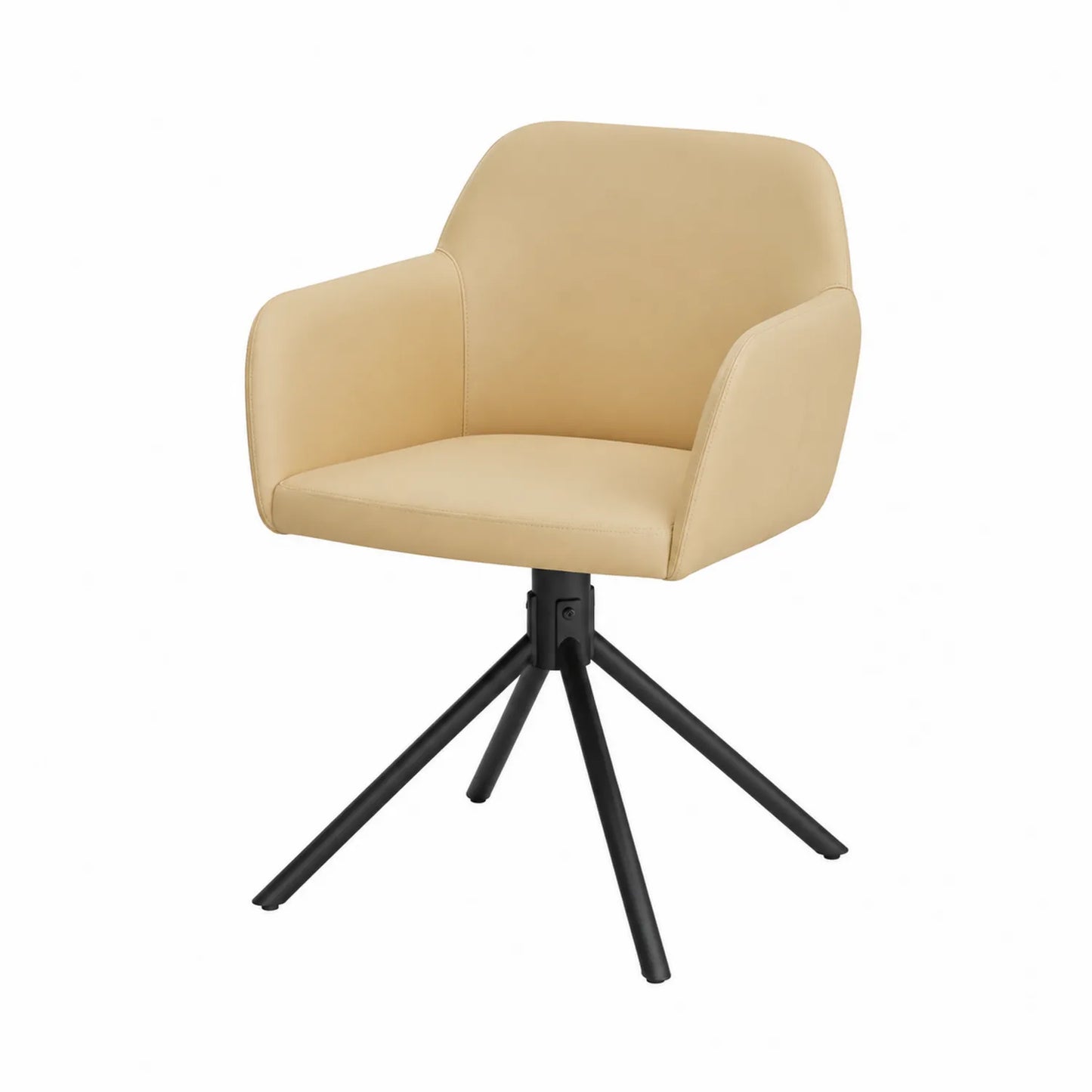 Silla giratoria de cuero sintético beige con patas metálicas