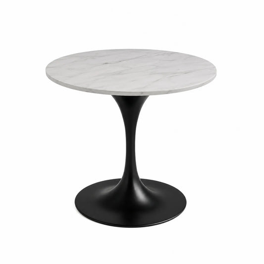 Mesa redonda de mármol con base de metal negro 90 cm