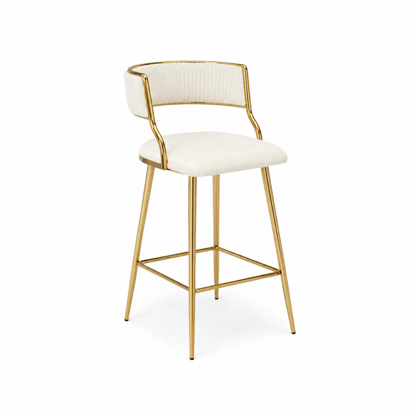 Taburete de terciopelo blanco y metal dorado